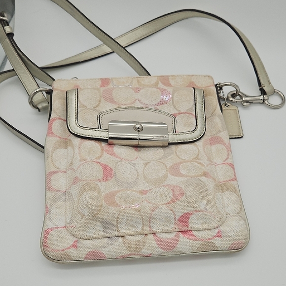 Coach Handbags - Coach Beige and Pink Patterned Crossbody Bag